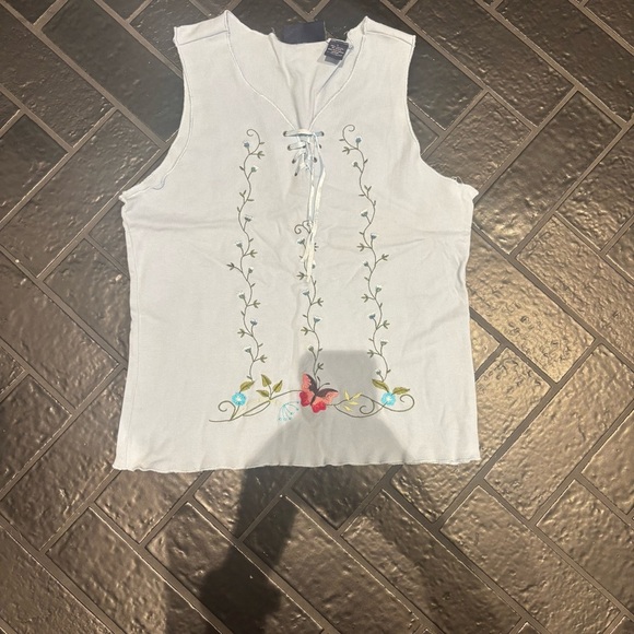 Embroidered Butterfly Lace-Up Tank – Allison Brittney – Size Large - Picture 1 of 3